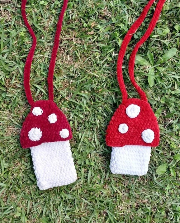 Mushroom Velvet Crochet Bag